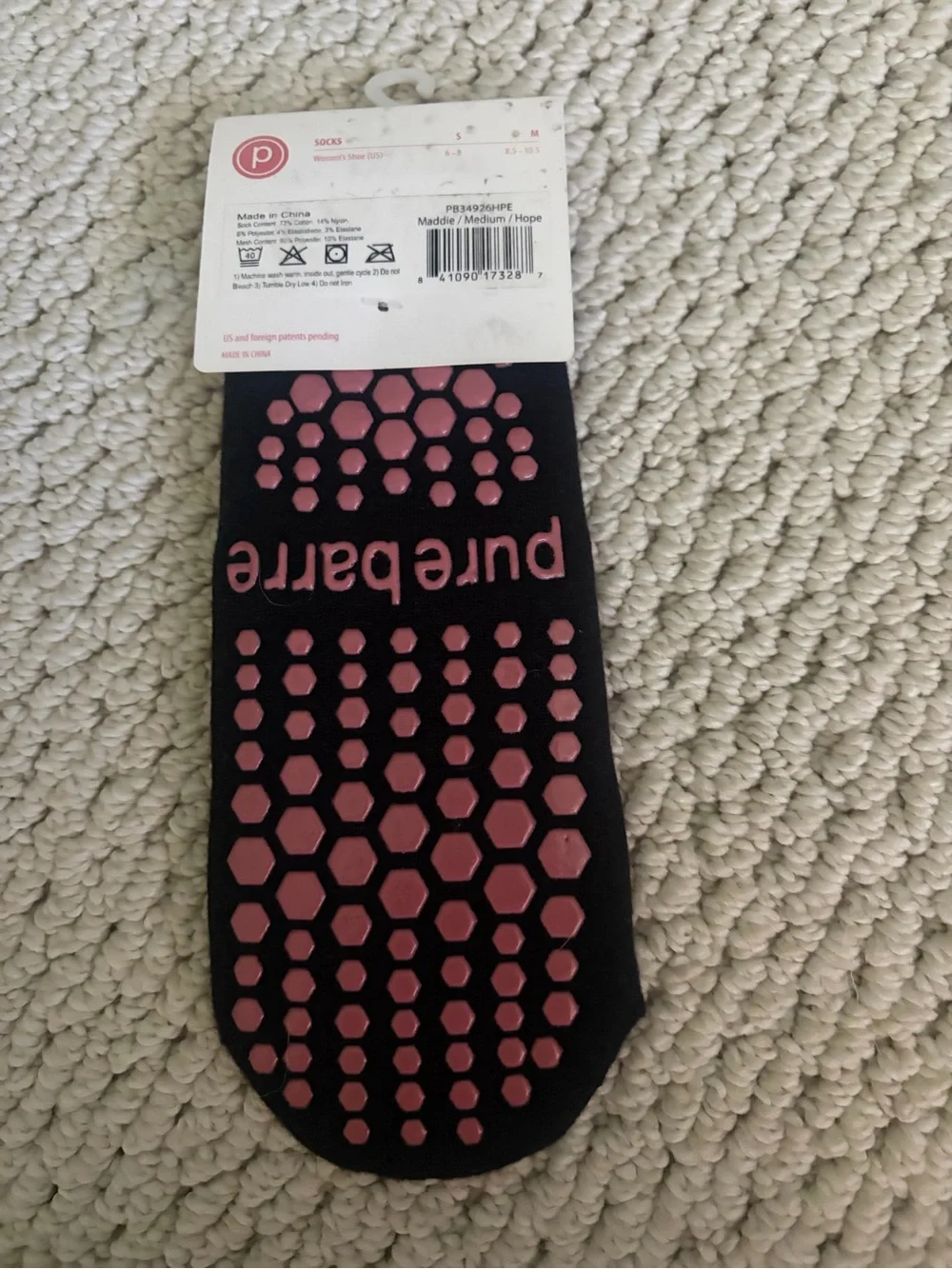 Pure Barre Non-Slip Grip Socks in Black and Pink